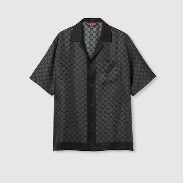 GUCCI Printed Silk Twill Bowling Shirt, Size 54