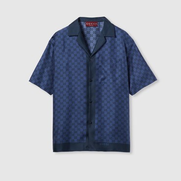 GUCCI Printed Silk Twill Bowling Shirt, Size 48