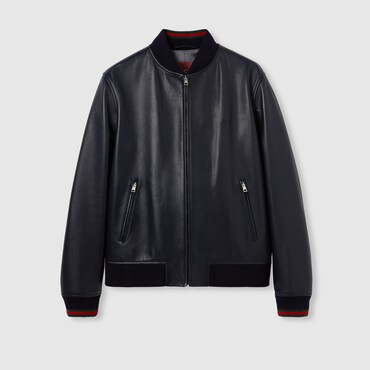 GUCCI Nappa Leather Zip Jacket, Size 52 IT