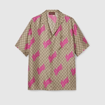 GUCCI Printed Silk Twill Bowling Shirt, Size 56