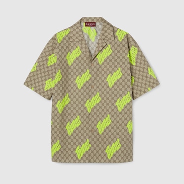 GUCCI Printed Cotton Poplin Bowling Shirt, Size 48