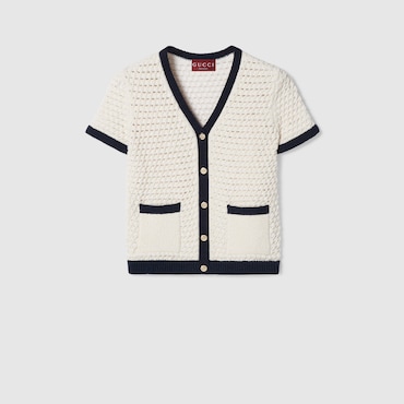 GUCCI Fine Cotton Crochet Cardigan, Size L