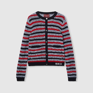 GUCCI Striped Cotton Cardigan With Intarsia, Size M