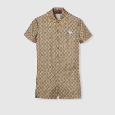 GUCCI GG Silk Twill Jumpsuit With Print, Size 38 IT