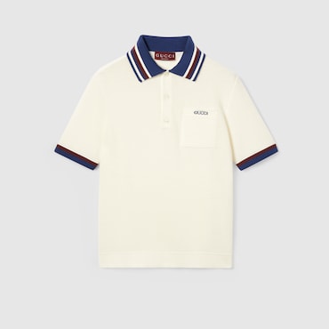 GUCCI Polo In Piquet Di Cotone Con Intarsio, Taglia L