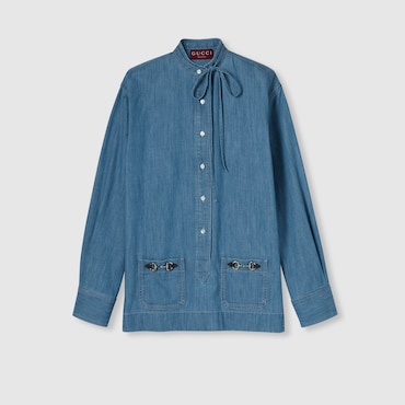 GUCCI Denim Shirt With Horsebit, Size 36 IT