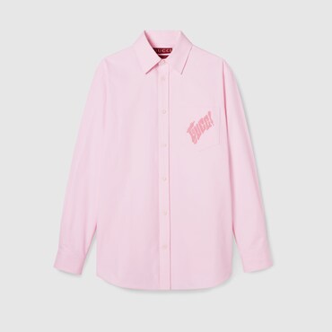 GUCCI Oxford Cotton Shirt With Embroidery, Size 54