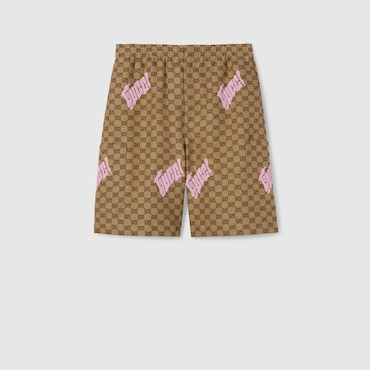 GUCCI Embroidered Canvas Linen Blend Shorts, Size 50