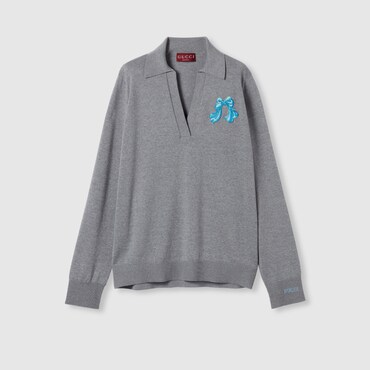 GUCCI Extra Fine Wool Polo Top With Patch, Size XS