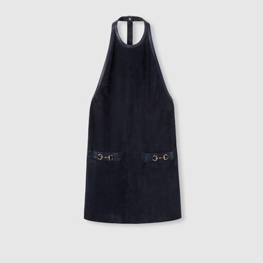 GUCCI Suede Halterneck Dress With Horsebit, Size 40 IT