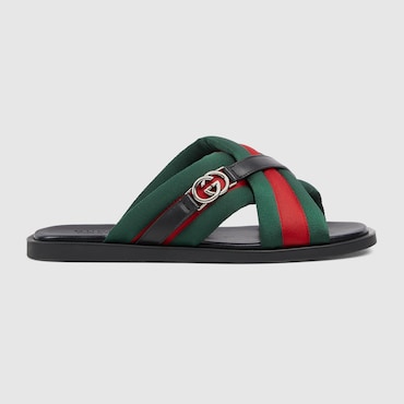 GUCCI Men's Web Sandal With Interlocking G, Size 44 IT