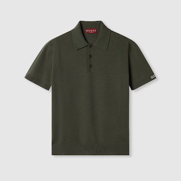 GUCCI Silk Cotton Knit Polo Shirt, Size XS