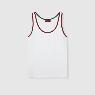 GUCCI Rib Cotton Tank Top With Web, Size M