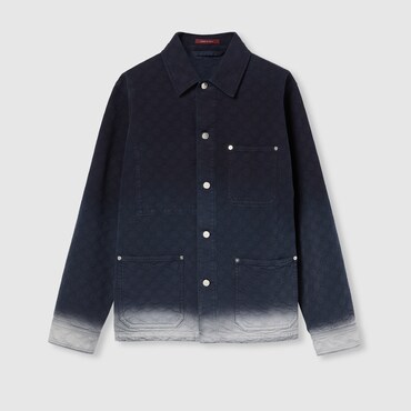 GUCCI Bleached GG Cotton Denim Jacquard Shirt, Size 56 IT