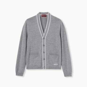 GUCCI Fine Wool Knit Cardigan With Intarsia, Size L
