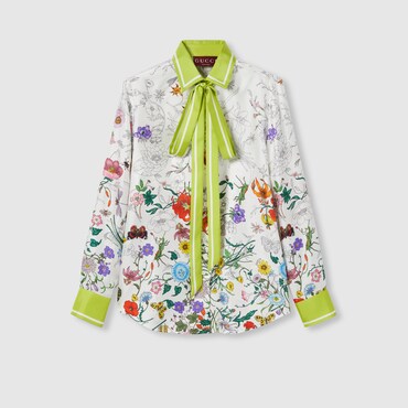 GUCCI Printed Silk Shirt, Size 48 IT