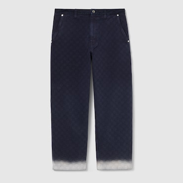 GUCCI Bleached GG Cotton Denim Jacquard Pant, Size 50 IT