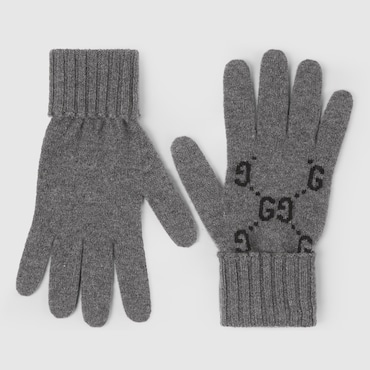 GUCCI GG Cashmere Gloves, Size M