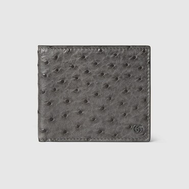 GUCCI Bi-fold Ostrich Wallet With Double G