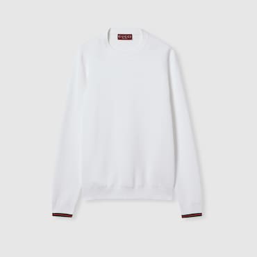 GUCCI Cotton Piquet Sweater With Web, Size M