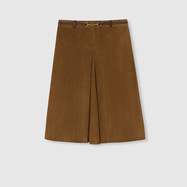 GUCCI Suede Skirt With Horsebit, Size 48 IT