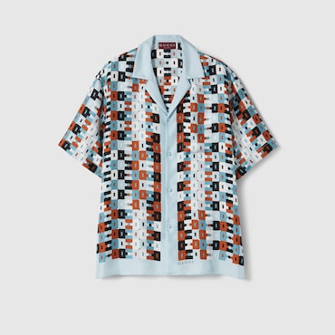 GUCCI Printed Silk Twill Bowling Shirt, Size 42