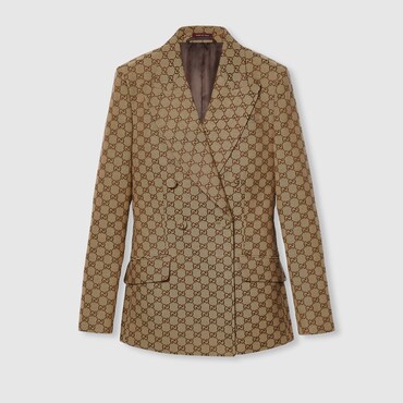 GUCCI Double-breasted GG Canvas Jacket, Size 50 IT
