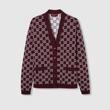 GUCCI Reversible GG Wool Jacquard Cardigan, Size XXS