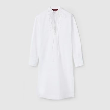 GUCCI Cotton Poplin Shirt Dress With Embroidery, Size 36 IT
