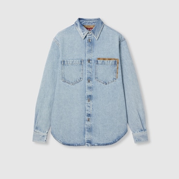 GUCCI Washed Denim Shirt With GG Insert, Size 54 IT
