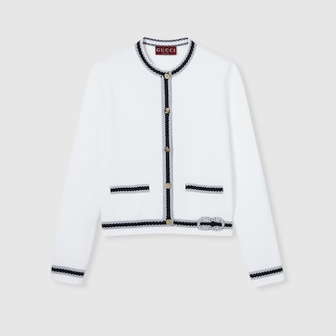 GUCCI Cardigan En Coton Surpiqué Avec Motif Intarsia, Taille XS