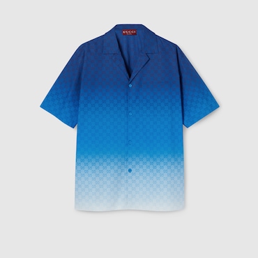GUCCI Camicia Bowling In Popeline Di Cotone Con Stampa, Taglia 44