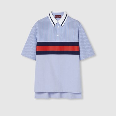 GUCCI Striped Cotton Poplin Polo Shirt, Size 52