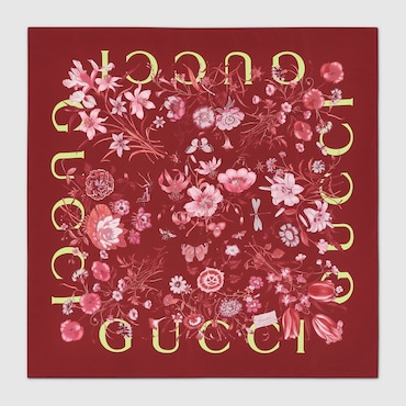 GUCCI Printed Flora Silk Twill Carré