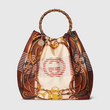 GUCCI Silk Maxi Tote Bag With Bamboo Handle