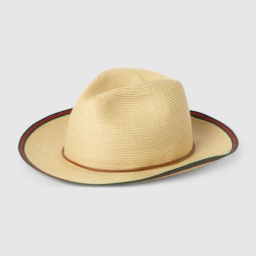 GUCCI Straw Hat With Web, Size XXL