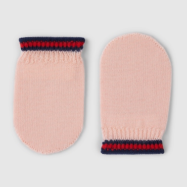 GUCCI Baby - Wool Mittens With Web, Size L