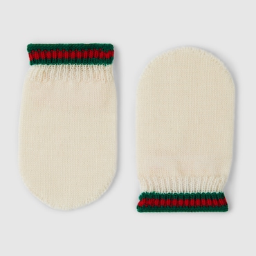 GUCCI Baby - Wool Mittens With Web, Size M