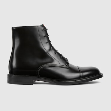 GUCCI Men's Lace-up Boot With Web, Size 42 IT