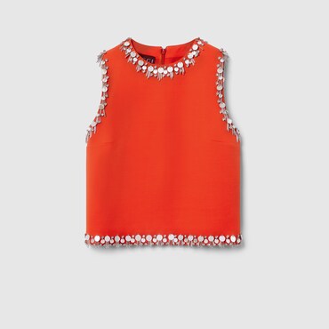 GUCCI Crêpe Wool Silk Top With Embroidery, Size 42 IT