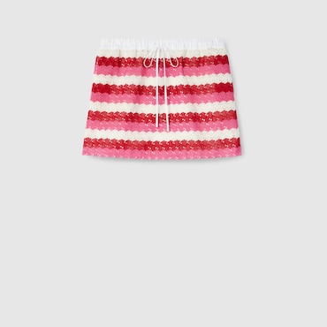GUCCI Striped GG Macramé Skirt, Size 46 IT