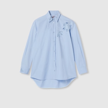 GUCCI Cotton Poplin Shirt With Embroidery, Size 44 IT