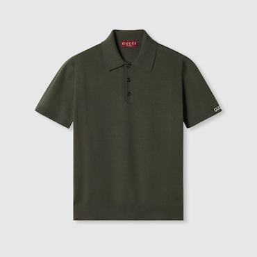 GUCCI Silk Cotton Knit Polo Shirt, Size XL