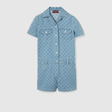 GUCCI GG Denim Jacquard Jumpsuit, Size 46 IT