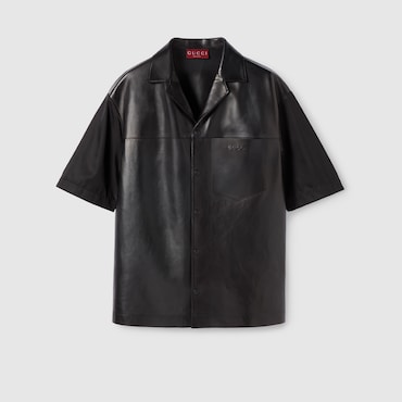 GUCCI Soft Leather With Nylon Polo Shirt, Size 48 IT