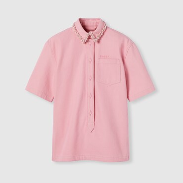 GUCCI Denim Shirt With Embroidery, Size 44 IT