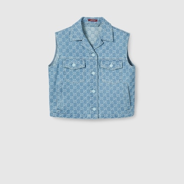 GUCCI GG Denim Jacquard Gilet, Size 40 IT