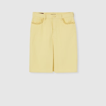 GUCCI Denim Skirt With Embroidery, Size 46 IT