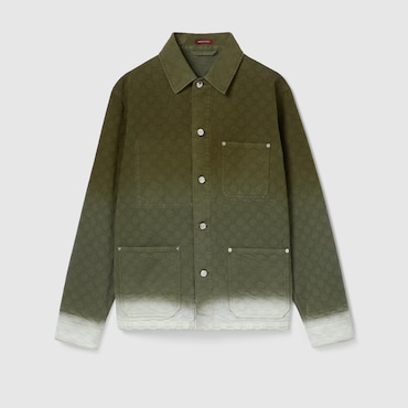 GUCCI Bleached GG Cotton Denim Jacquard Shirt, Size 50 IT