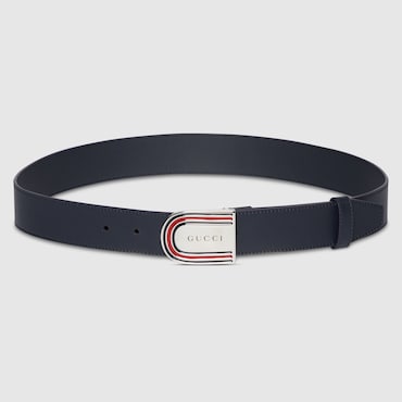 GUCCI Belt With Enameled Web Detail Buckle, Size 110